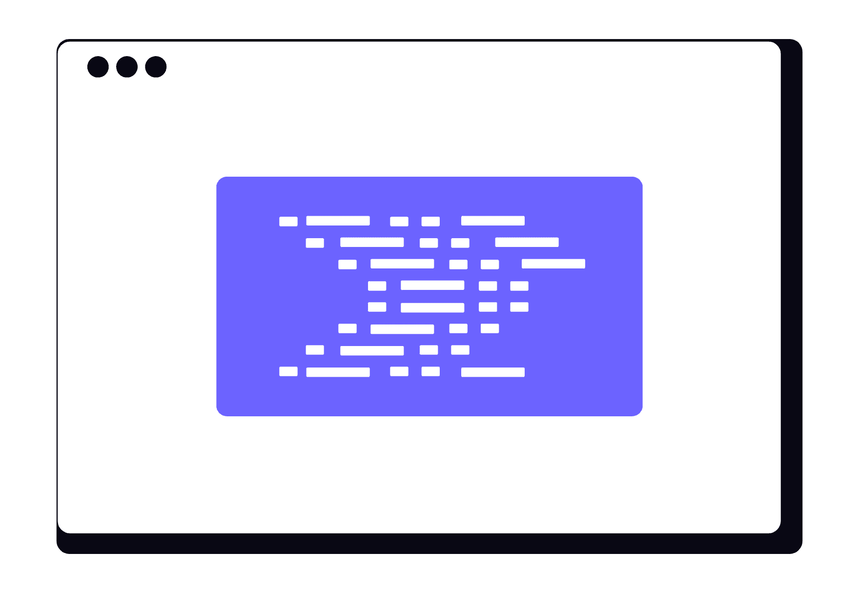 Ilustração de desenvolvimento web com blocos de código e interface em construção.